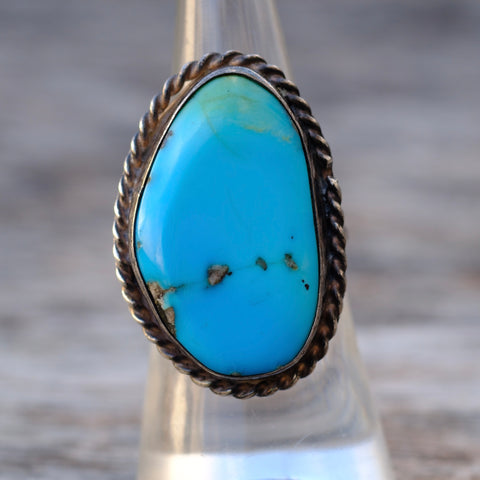 Vintage Sterling Turquoise Roper Ring 7.25