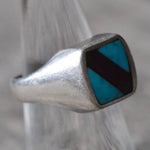 Vintage Sterling Inlay Signet Ring 6.75