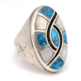 Vintage Sterling Turquoise and Mother Of Pearl Inlay Ring 7.75