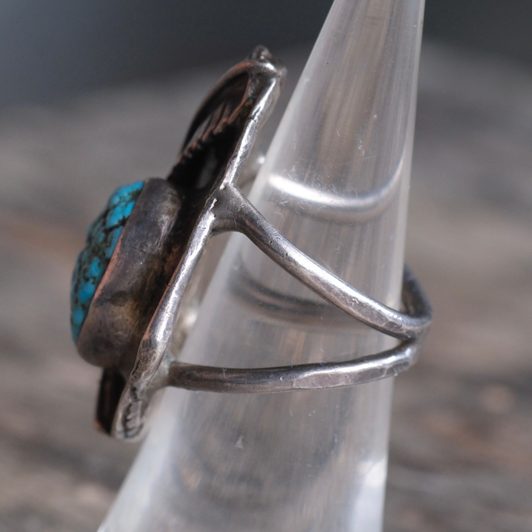 Vintage Sterling Turquoise Feather Ring 5.75