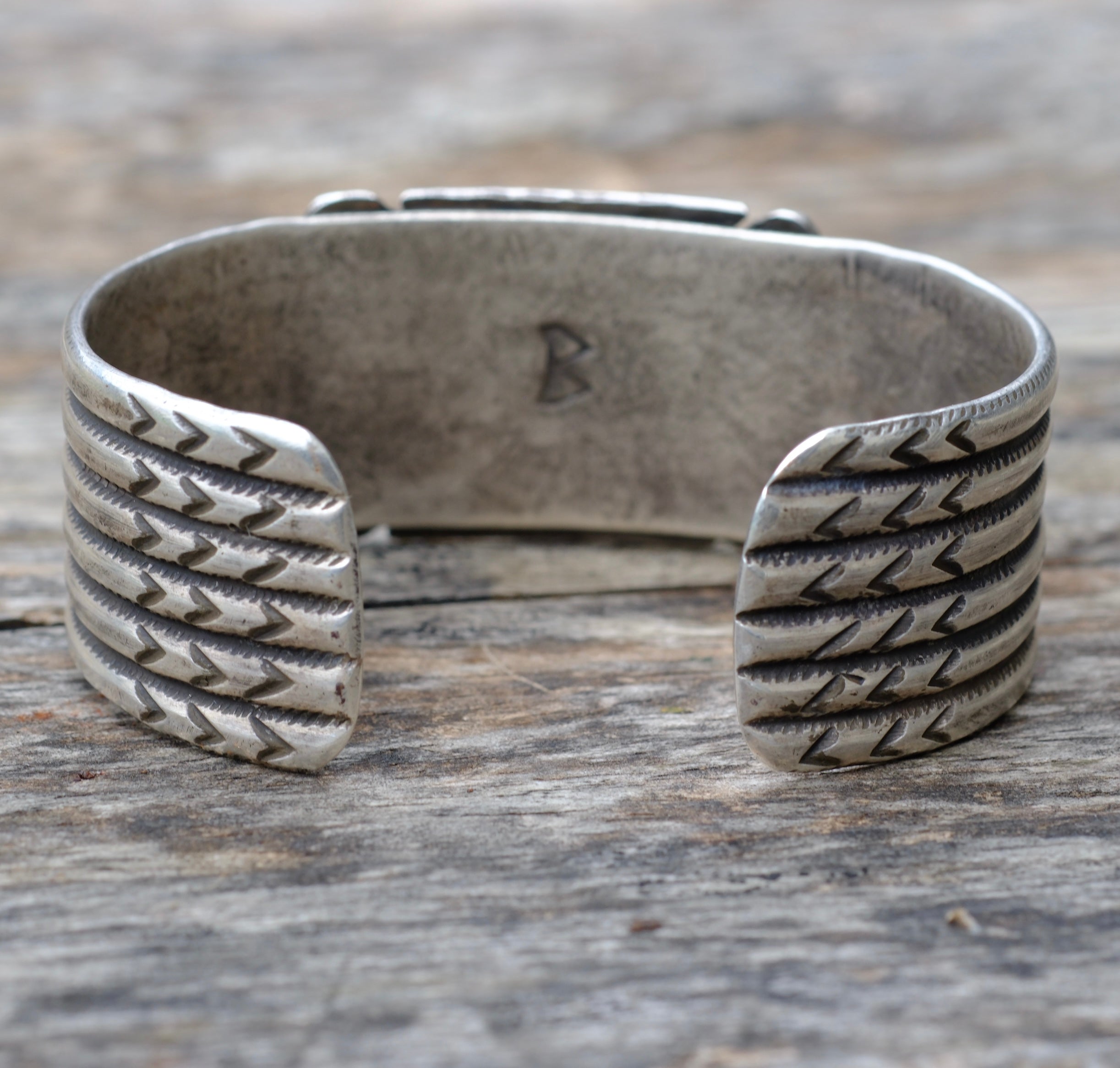 Heavy Sterling Silver Ingot Turquoise Cuff Bracelet