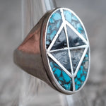 Vintage Sterling Turquoise Inlay Ring 8.25