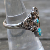 Vintage Sterling 2-Turquoise Feather Ring 6.25