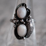 Vintage Sterling 2-Stone Mother Of Pearl Feather Ring 6.75