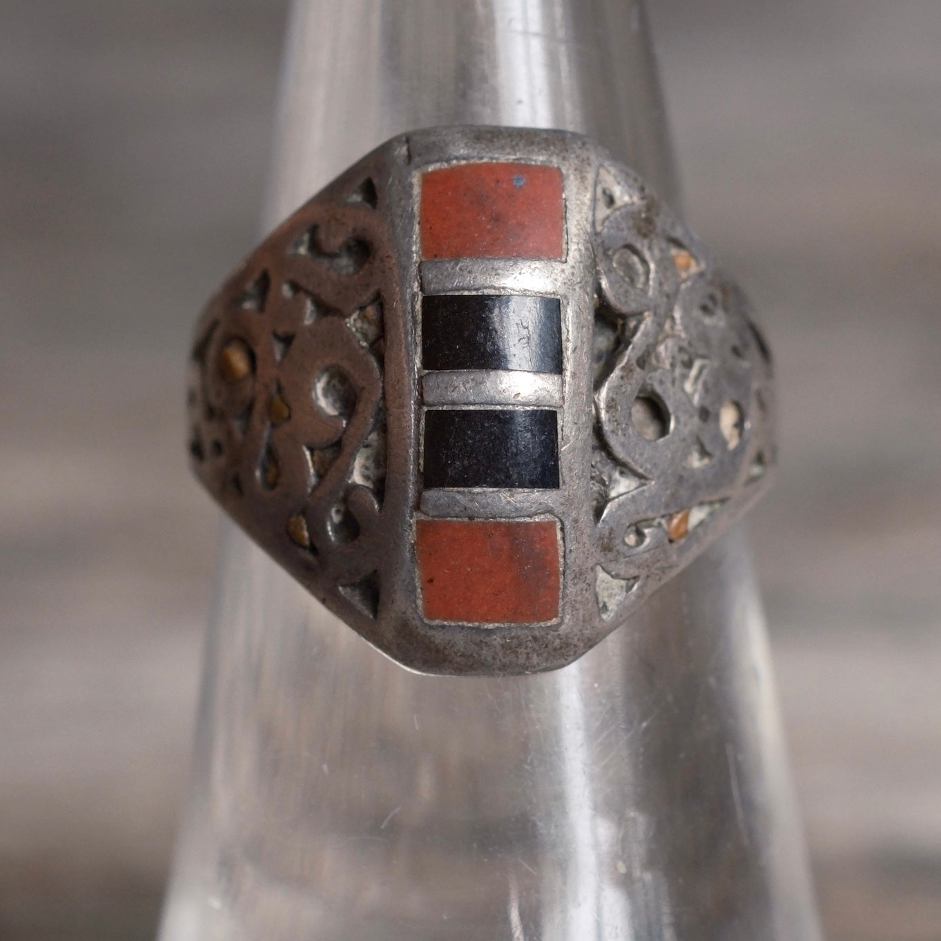 Vintage Sterling Inlay Ring 6