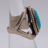 Vintage Sterling Silver Sandcast Turquoise Ring 5.75