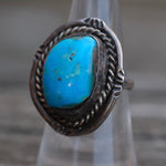Vintage Sterling Turquoise Roper Ring 6.75
