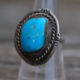 Vintage Sterling Turquoise Roper Ring 6.75