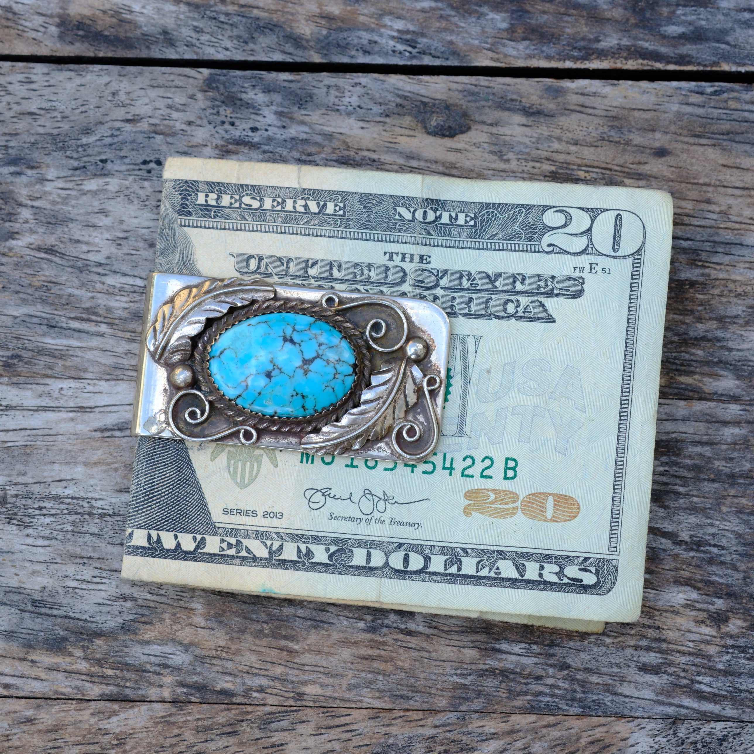 Vintage Turquoise Feather Money Clip