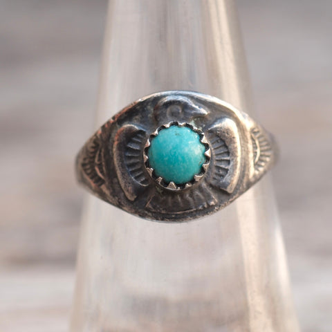 Vintage Sterling Turquoise Thunderbird Ring 6