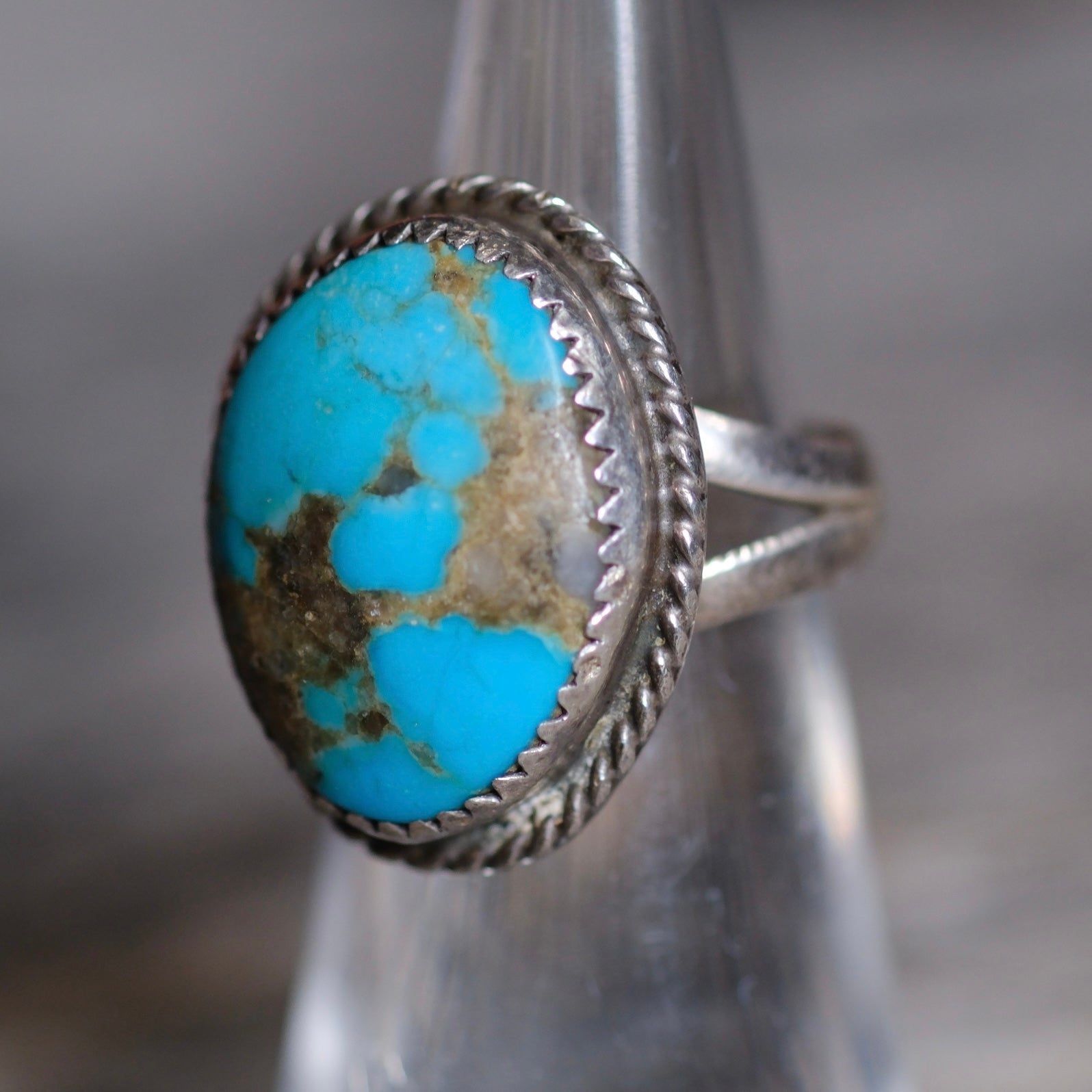 Vintage Sterling Turquoise Roper Ring 5