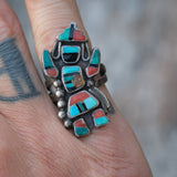 Vintage Sterling Multistone Inlay Kachina Ring 6.5