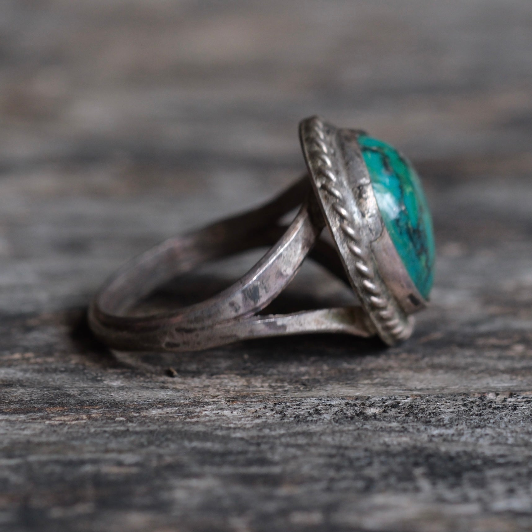 Vintage Sterling Turquoise Roper Ring 5.75