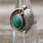 Vintage Sterling Malachite Feather Ring 5.5