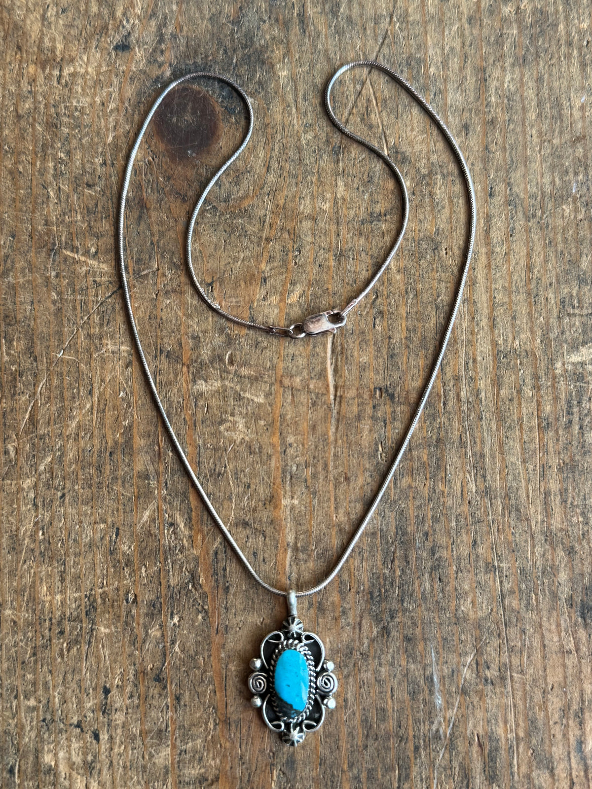 Vintage Sterling Silver Turquoise Florette Necklace