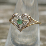 Vintage 10k Gold Green Garnet Heart Ring 7