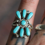 Vintage Sterling Turquoise Cluster Ring 4.75