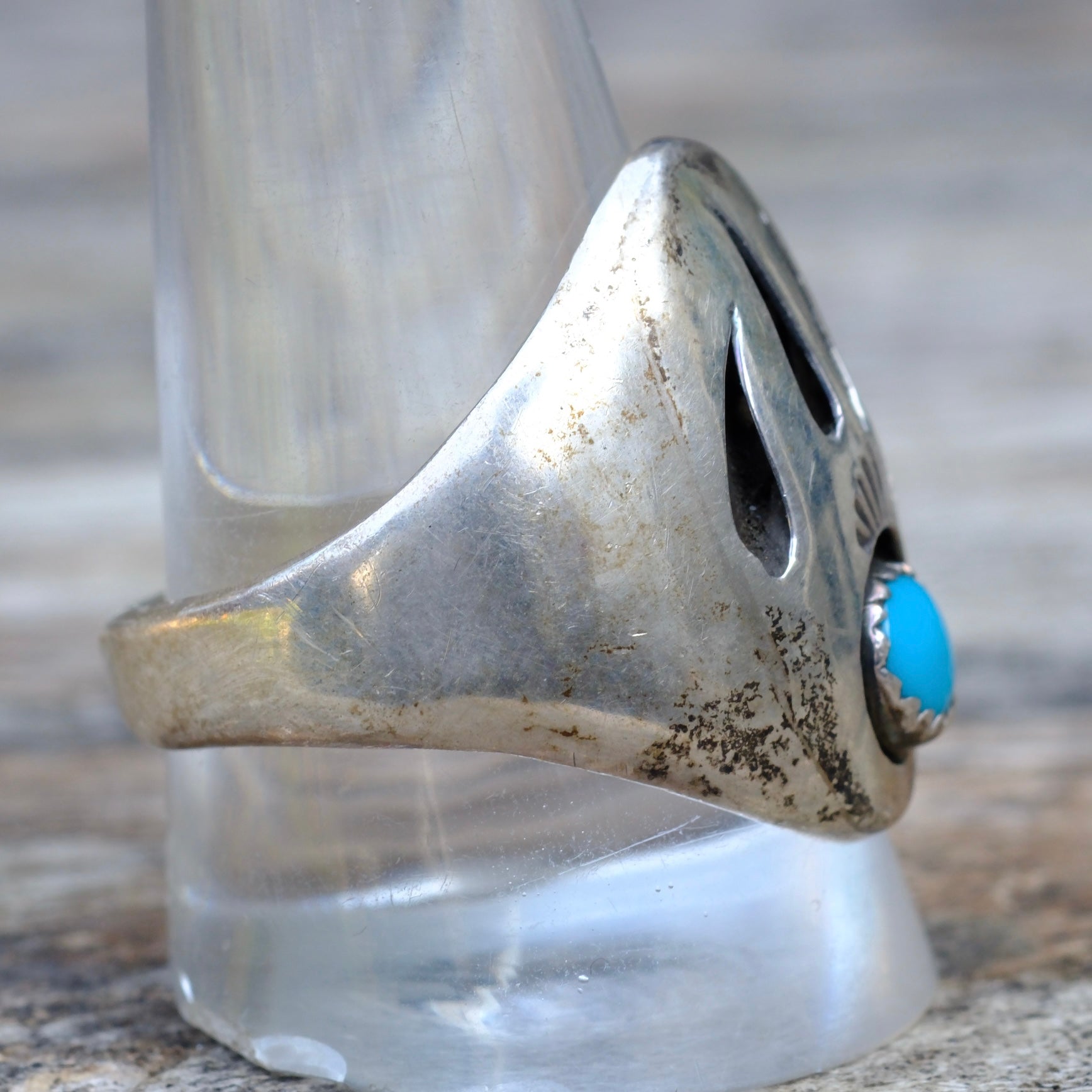 Vintage Sterling Turquoise Bear Paw Ring 12.25