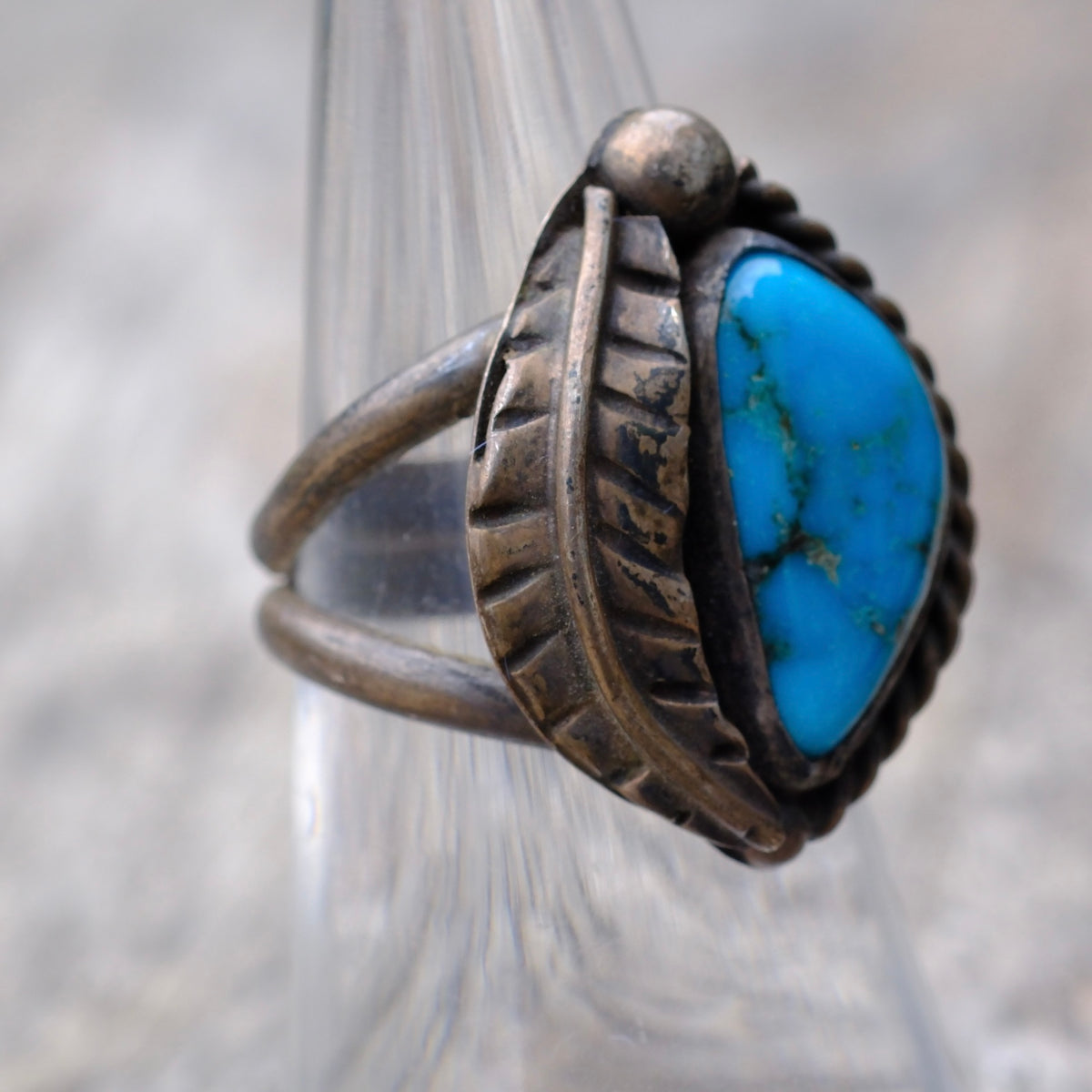 Vintage Sterling Turquoise Feather Ring 6.25