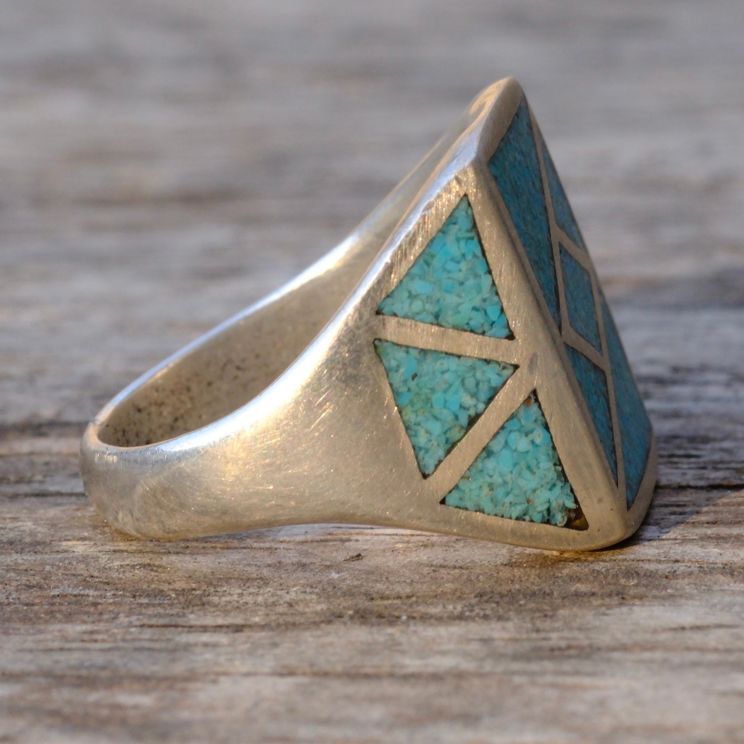 Vintage Sterling Turquoise Inlay Ring 8.5