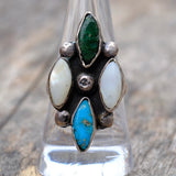 Vintage Sterling Turquoise and Mother Of Pearl Cluster Ring 8.75