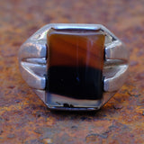 Vintage Sterling Agate Signet Ring 10.75