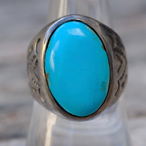 Vintage Sterling Turquoise Bells Trading Post Ring 8