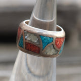 Vintage Sterling Multistone Inlay Band 4.5