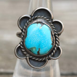 Vintage Sterling Turquoise Roper Ring 5.75