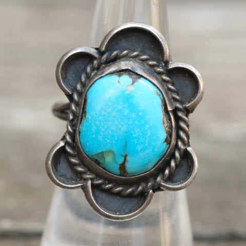 Vintage Sterling Turquoise Roper Ring 5.75
