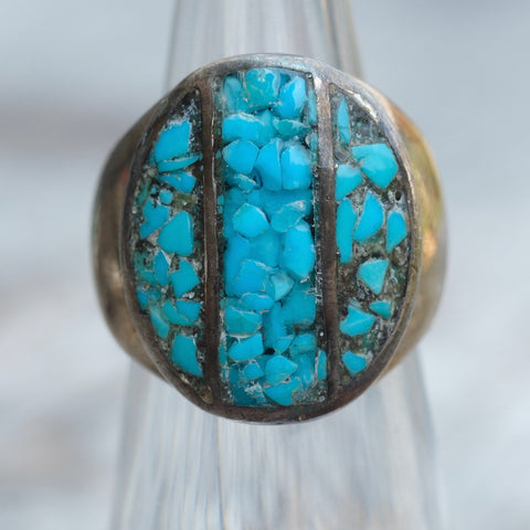 Vintage Sterling Crushed Turquoise Inlay Ring 5