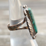 Vintage Sterling Malachite Feather Ring 6.25