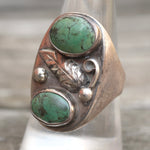 Vintage Sterling 2-Stone Turquoise Feather Ring 9.5