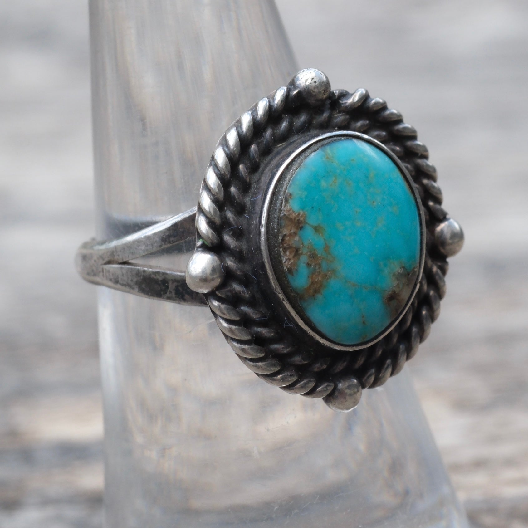 Vintage Sterling Turquoise Roper Ring 6.75