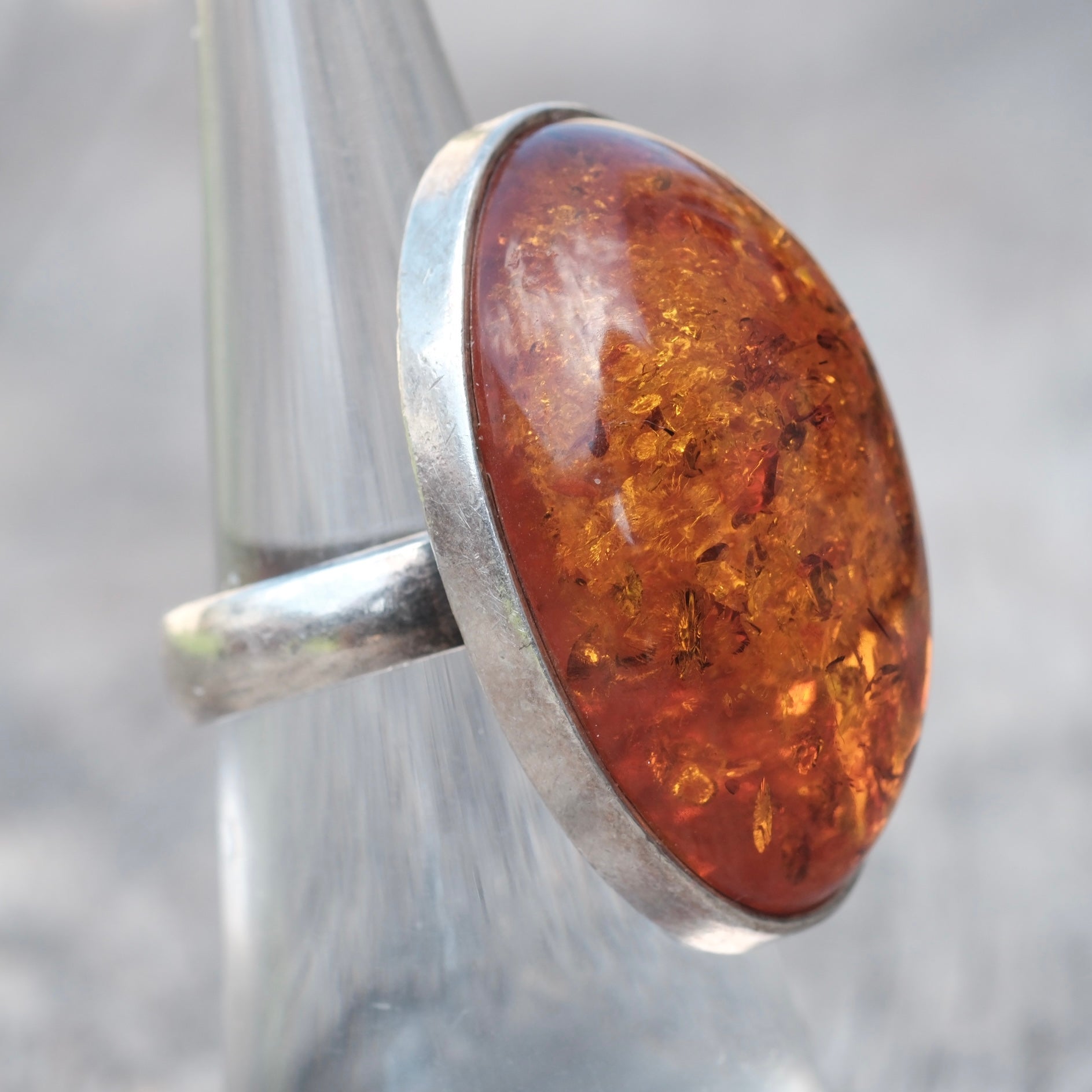 Vintage Sterling Amber Ring 6.5