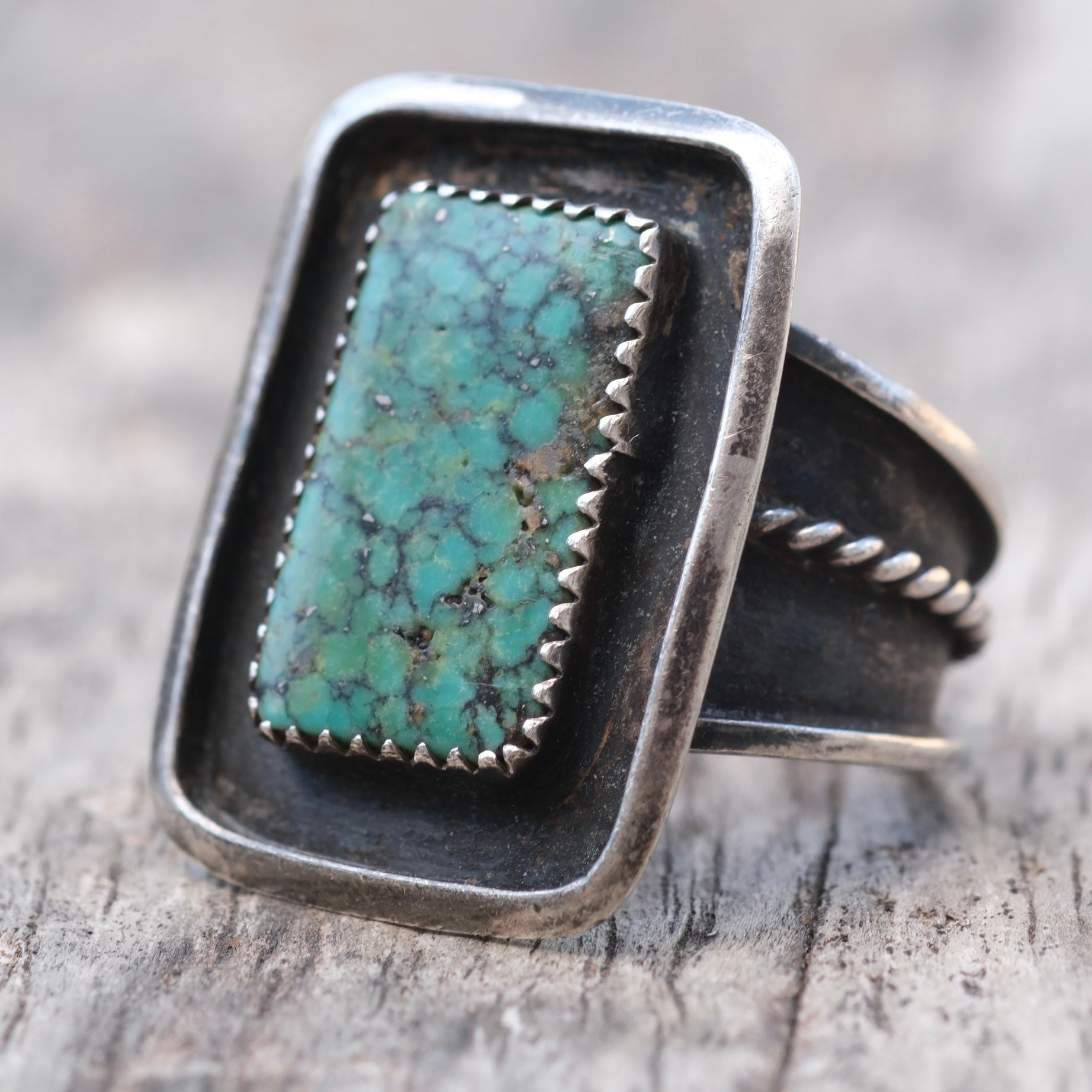 Vintage Sterling Turquoise Shadowbox Ring 10.25