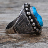 Vintage Sterling Turquoise Ribbed Band Ring 11.75