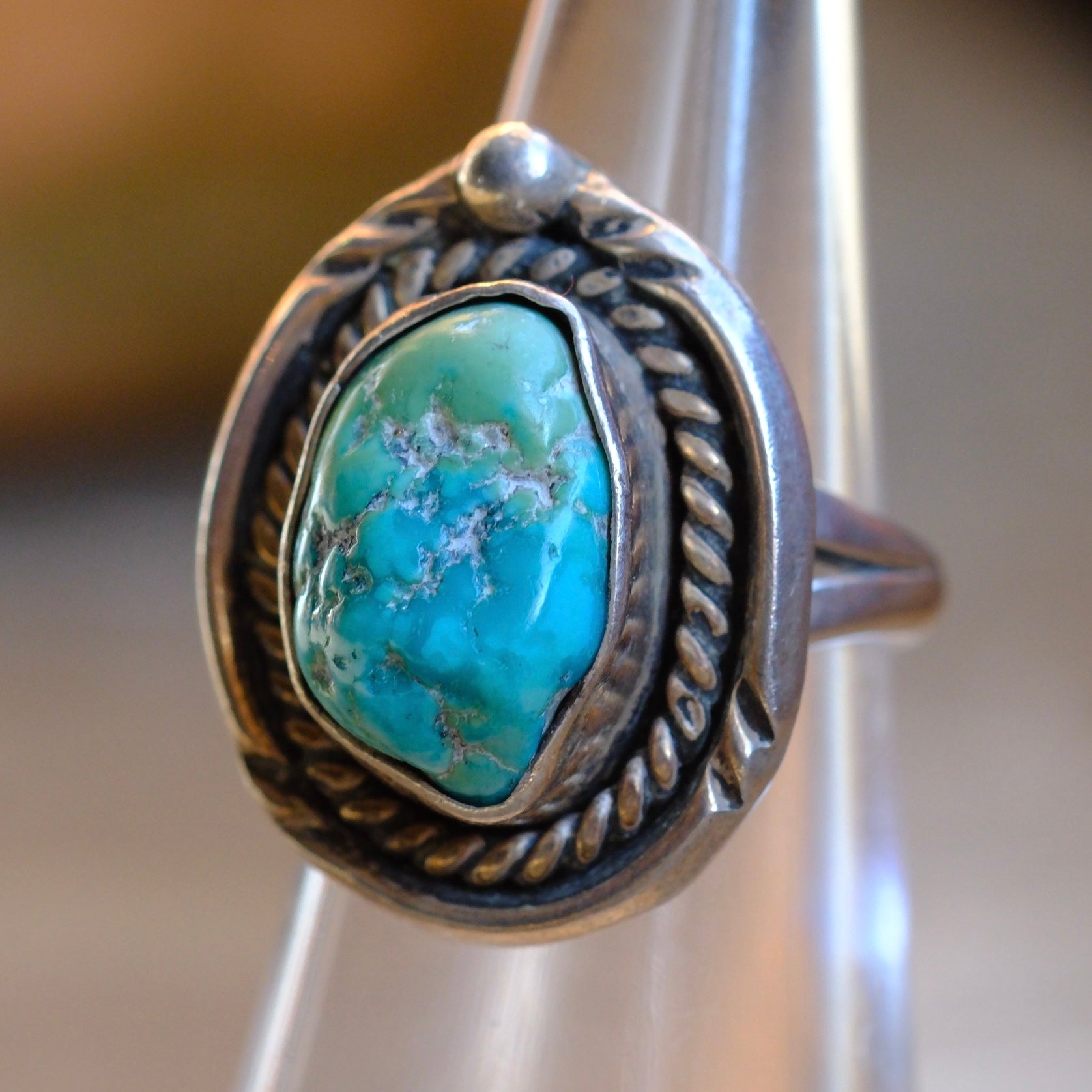 Vintage Sterling Turquoise Roper Ring 5.25