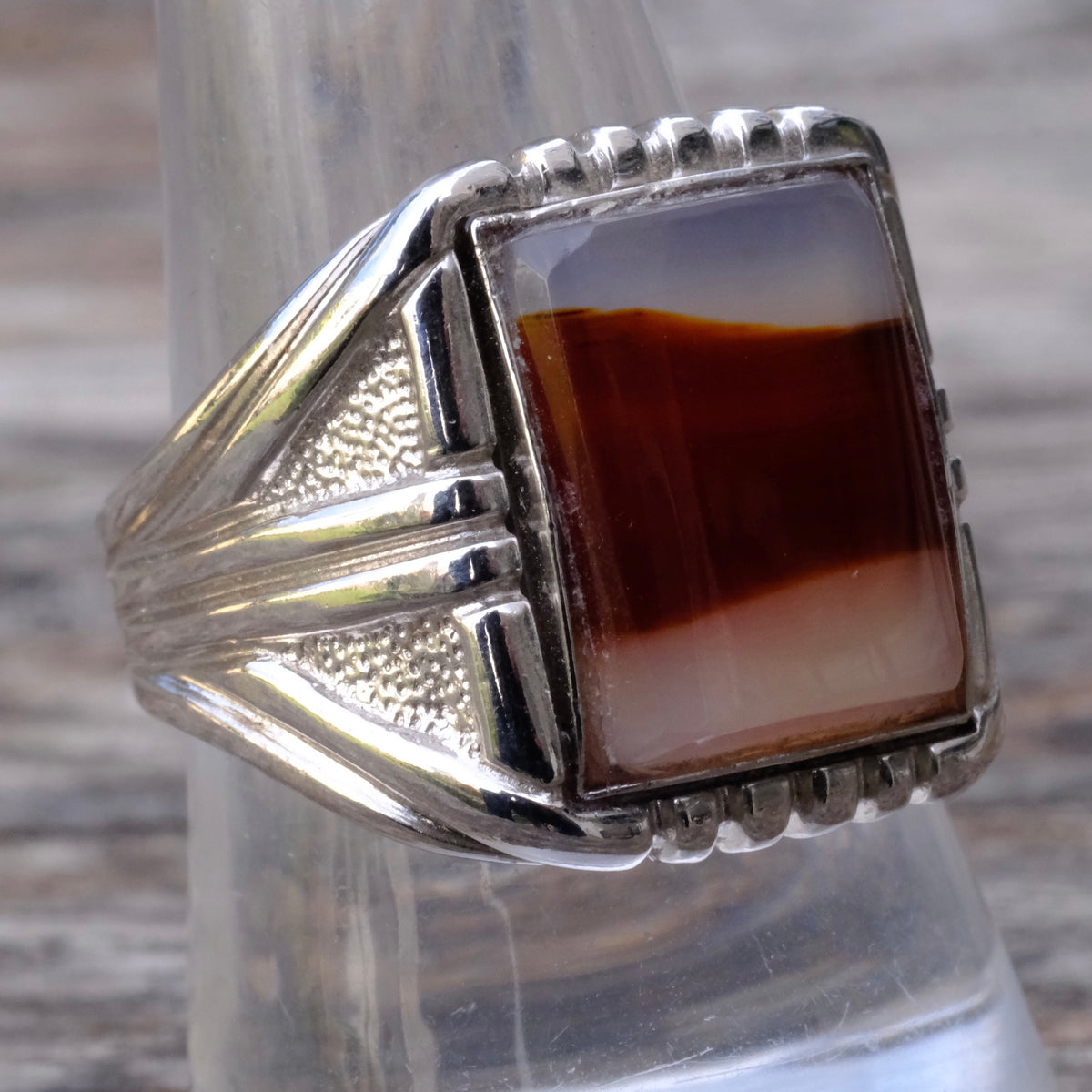 Vintage Sterling Agate Signet Ring 9.25