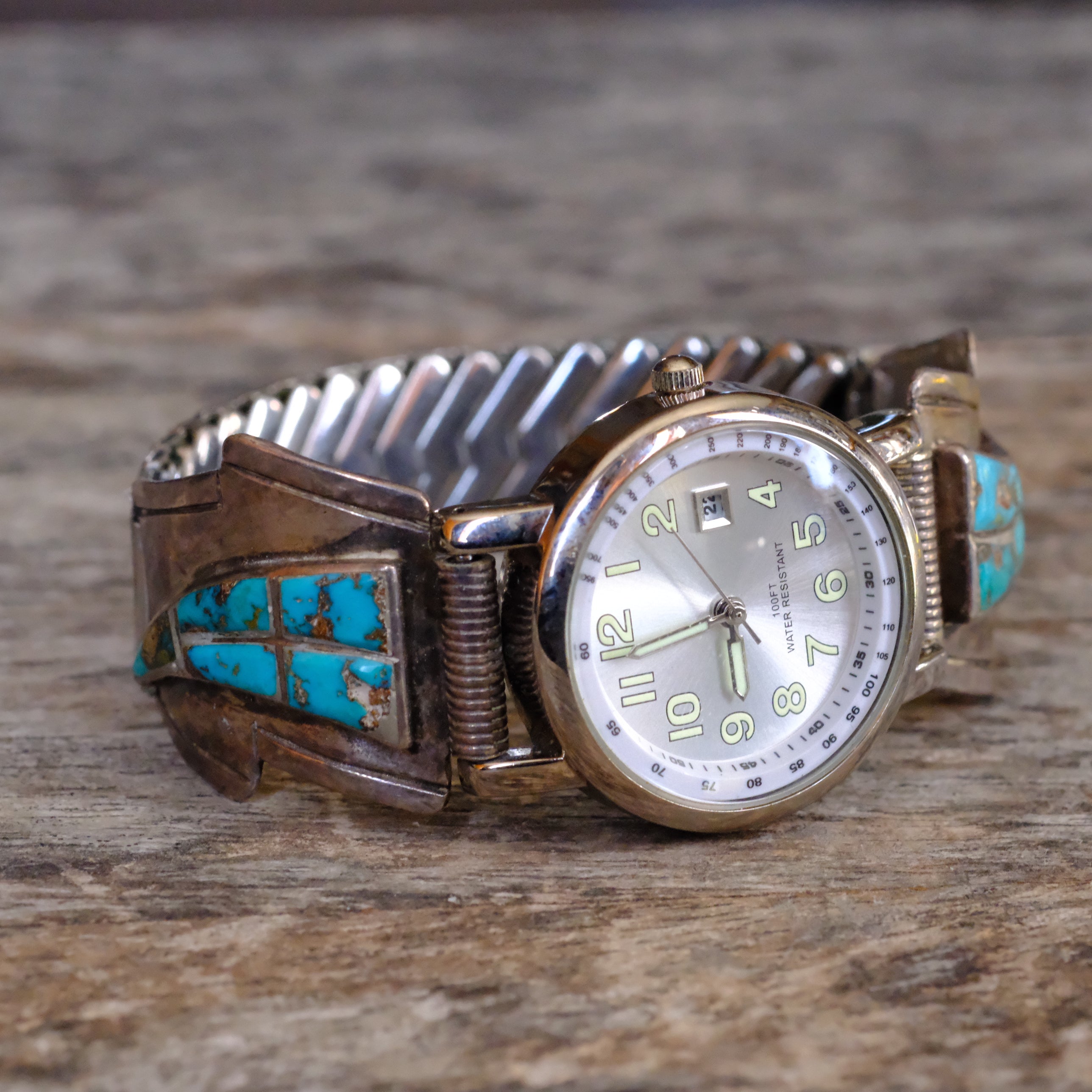 Vintage Sterling Turquoise Inlay Watch