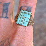 Vintage Sterling Turquoise Inlay Thunderbird Ring 12.5