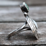 Vintage Sterling Malachite and Mother Of Pearl Feather Ring 4.75