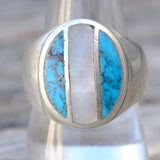 Vintage Sterling Turquoise and Mother Of Pearl Inlay Ring 10