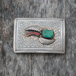 Vintage Sterling Turquoise and Coral Belt Buckle