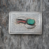 Vintage Sterling Turquoise and Coral Belt Buckle