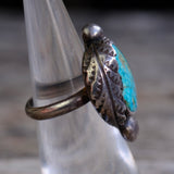 Vintage Sterling Turquoise Feather Ring 5.25