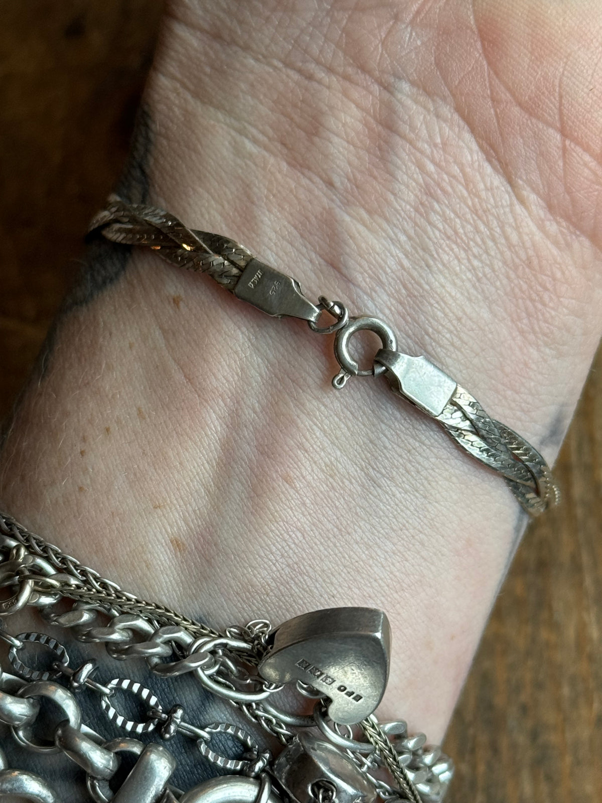 Vintage Sterling Silver Braided Herringbone Chain Bracelet
