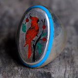 Vintage Sterling Inlaid Cardinal Ring 11.25