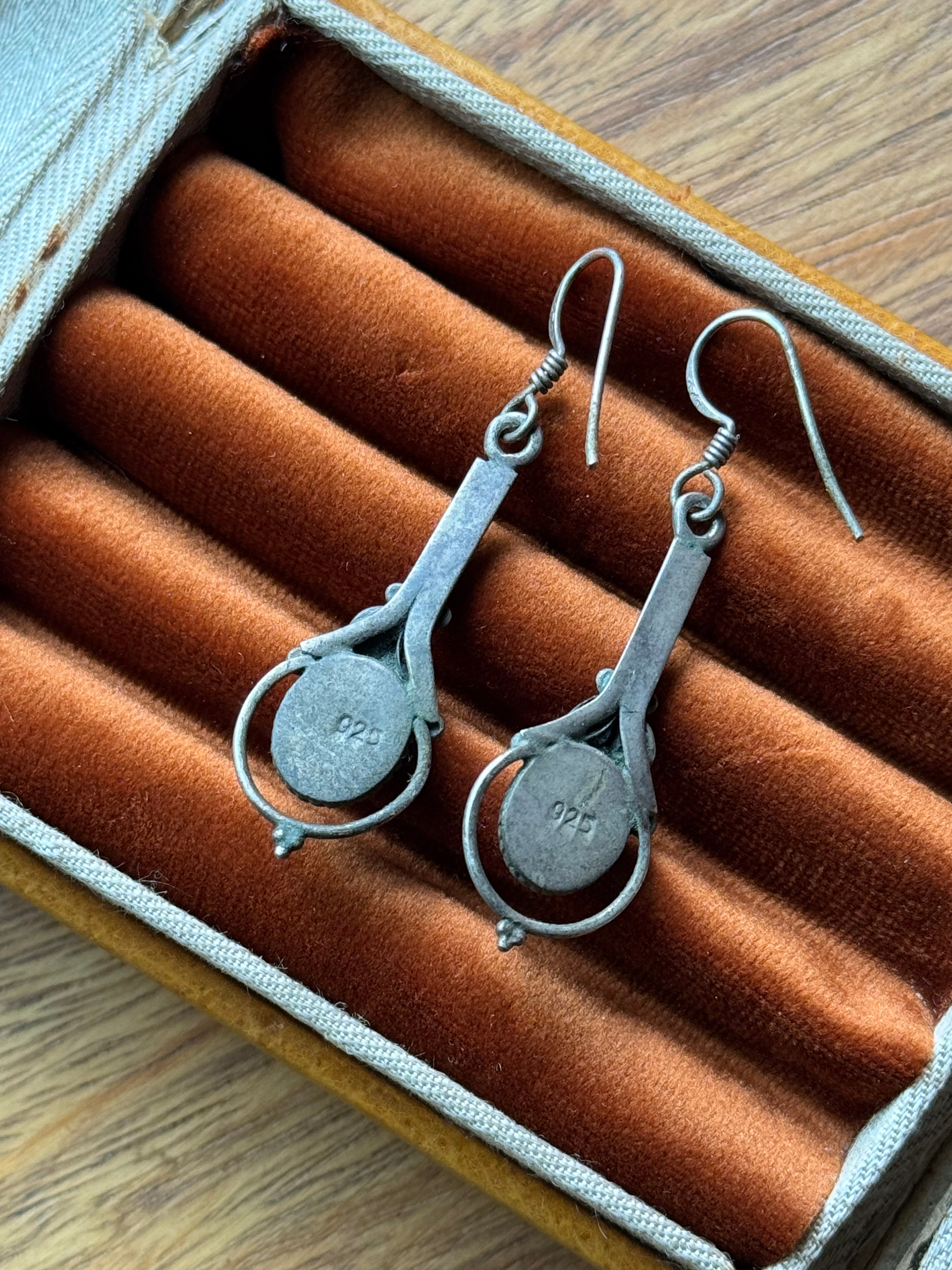 Vintage Sterling Silver Turquoise Filigree Earrings