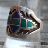 Vintage Sterling Turquoise and Lapis Inlay Band Ring 11